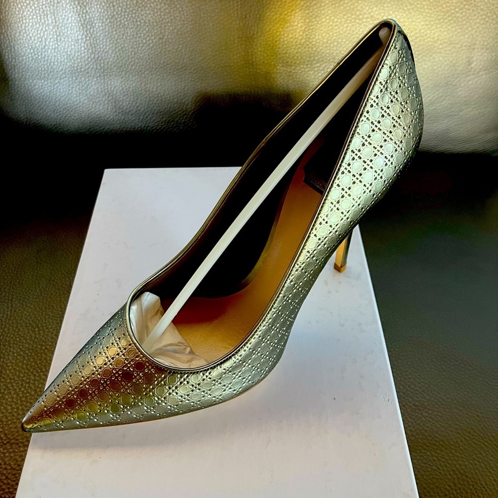 CHRISTIAN DIOR Cherie  LASER CUT PUMPS IN CALFSKIN LEATHER, Metal 9.5US
